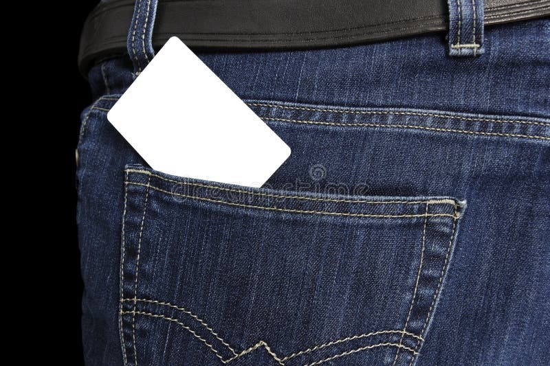 Scheda bianca in casella dei jeans immagine stock Scheda bianca in casella dei jeans immagine stock
