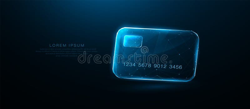 Scheda di credito digitale futuristica con design wireframe luminoso illustrazione di stock