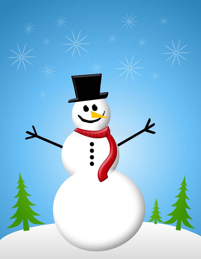 Scheda di natale di scena del pupazzo di neve illustrazione vettoriale Scheda di natale di scena del pupazzo di neve illustrazione vettoriale