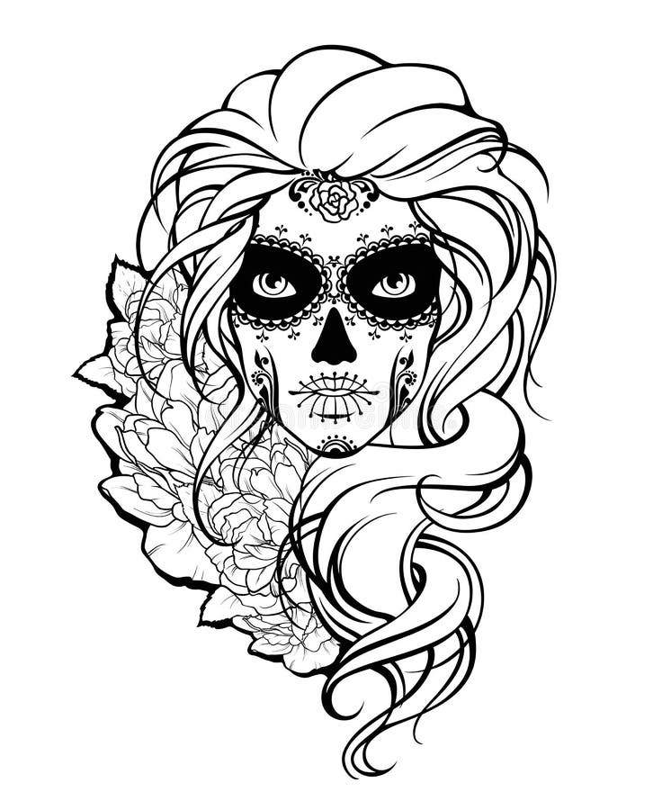 Schedelmeisje en bloemen royalty-vrije illustratie Schedelmeisje en bloemen royalty-vrije illustratie