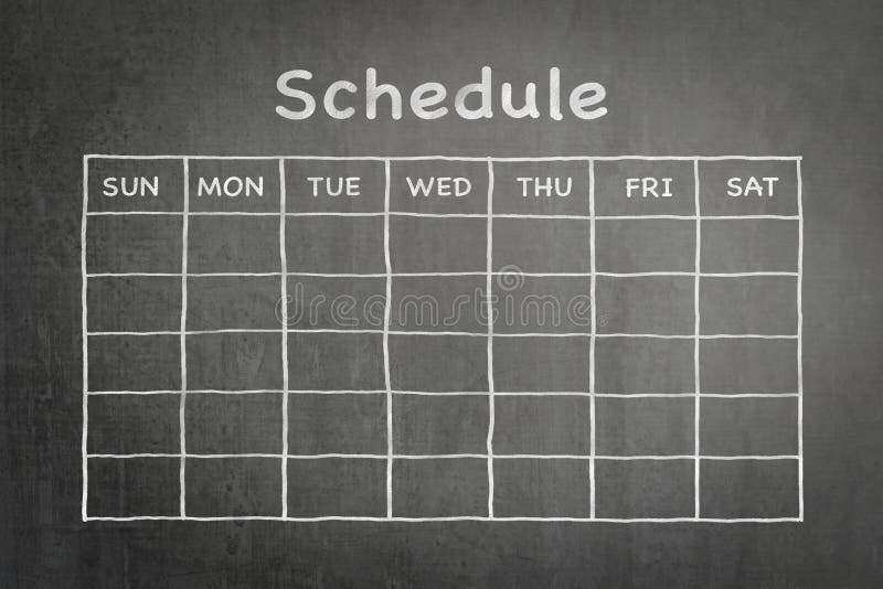Schedule with Grid Time Table on Black Chalkboard Background Stock