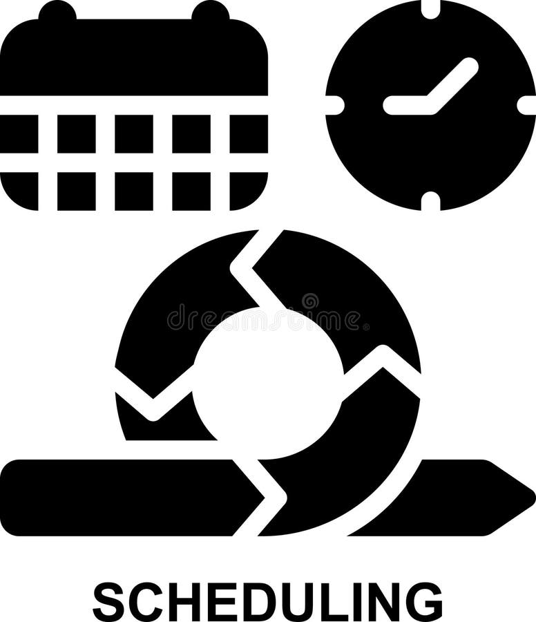 Scheduling, schedule, time, calendar, agile, project management solid glyph icon stock illustration