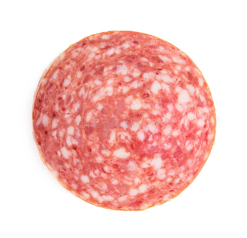 Eine Scheibe Salami stockfoto. Bild von getrennt, fleisch 12311112