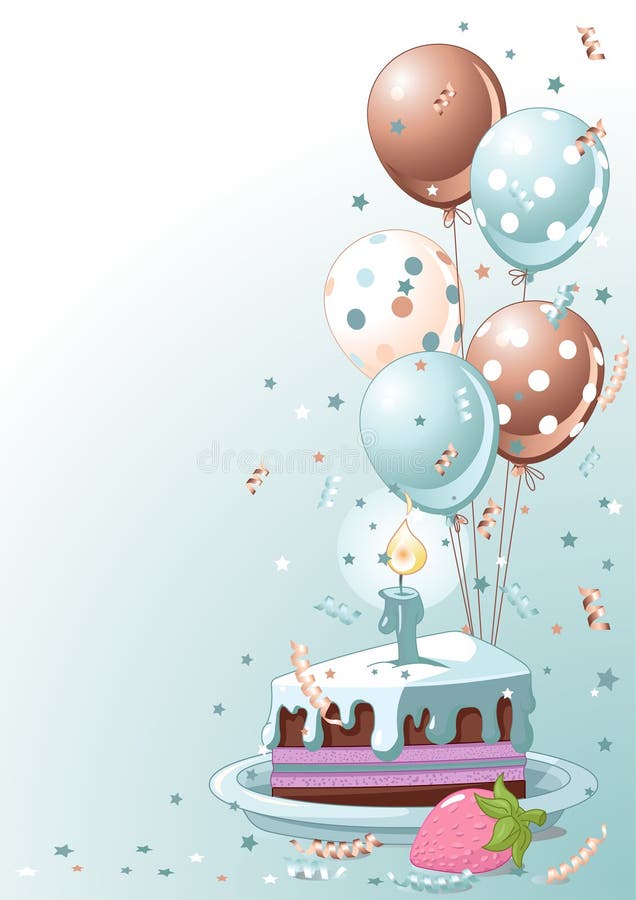 Scheibe des Geburtstag-Kuchens mit Ballonen