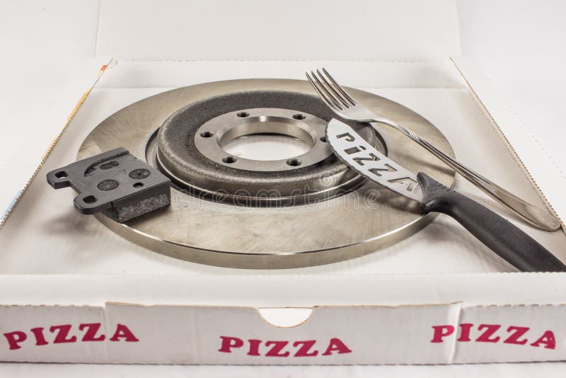 Scheibenbremsen und Pizza stockbild Scheibenbremsen und Pizza stockbild