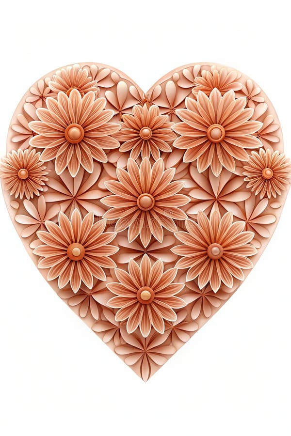 Schema del fiore del cuore salmoncolato 3D con foglie simmetriche illustrazione di stock