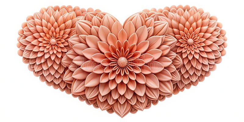 Schema del fiore del cuore salmoncolato 3D con foglie simmetriche illustrazione di stock