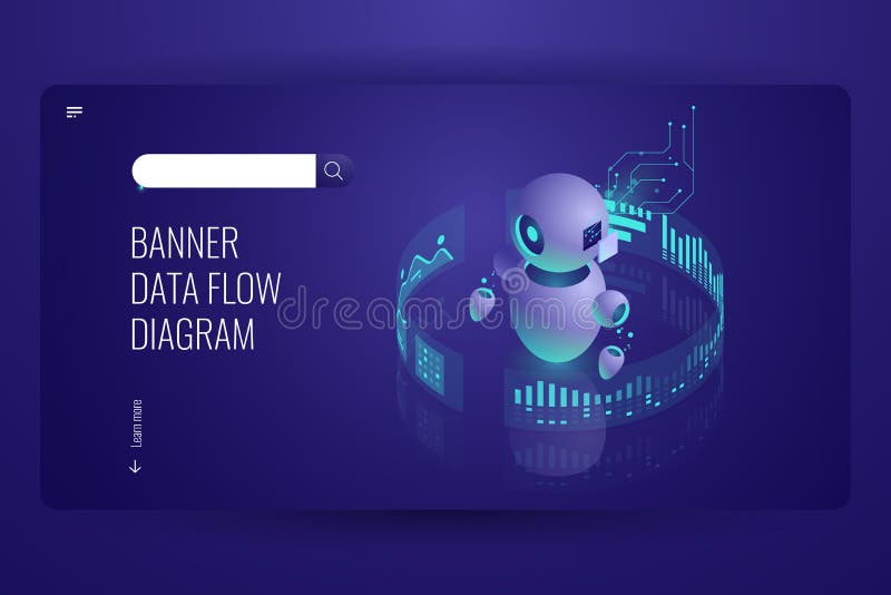 Schema di flusso, assistente di affari e supporto, elaborazione dei dati automatica, robotica di ai di intelligenza artificiale illustrazione di stock