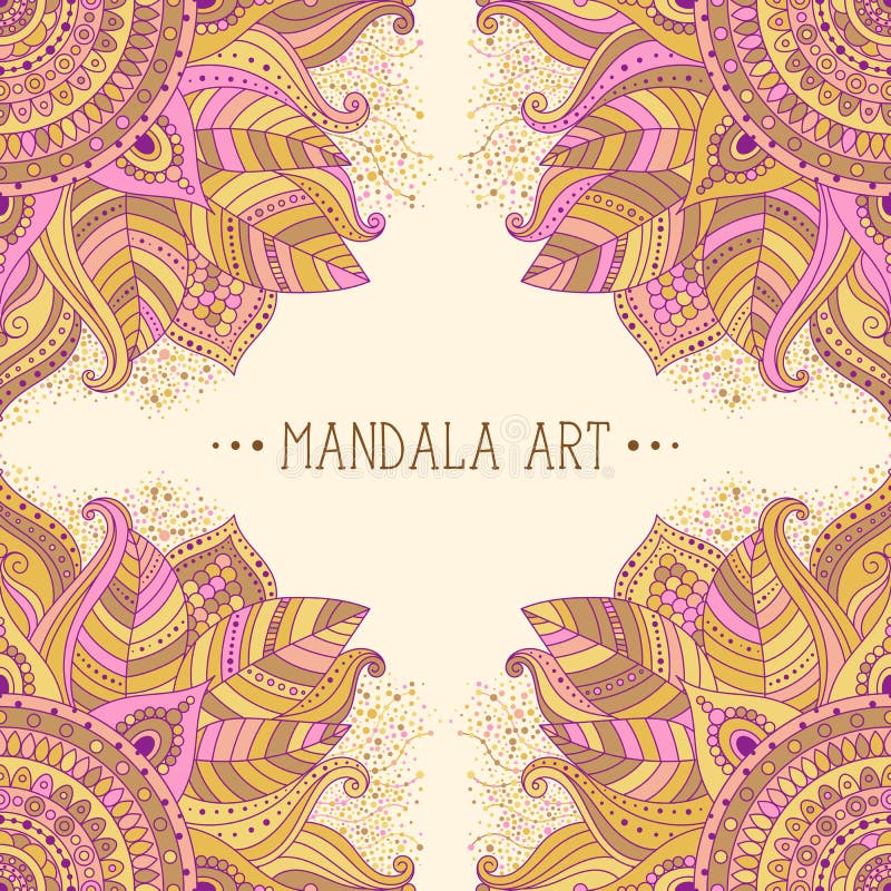 Schema etnico con mandalas floreali di colore giallo-marrone e giallo illustrazione di stock