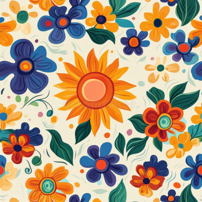 Schema floreale colorato con un girasole al centro immagine stock