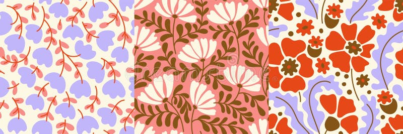 Schema floreale a scanalatura. Carta da parati per ragazze di fiori, stampa senza soluzione di continuità di fiori colorati e fogl illustrazione di stock