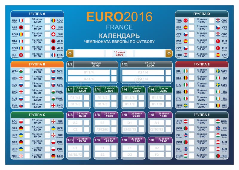 Schema för finaler för fotbollkoppEURO 2016 vektor illustrationer Schema för finaler för fotbollkoppEURO 2016 vektor illustrationer
