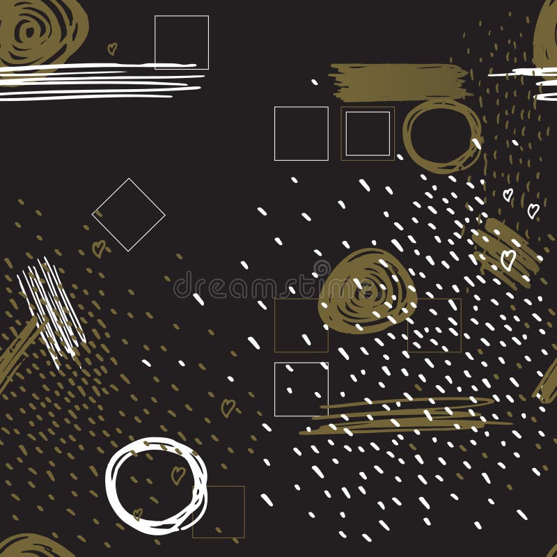 Schema senza bordi con l'oro, pennello astratto bianco sullo sfondo isolato nero illustrazione vettoriale Schema senza bordi con l'oro, pennello astratto bianco sullo sfondo isolato nero illustrazione vettoriale