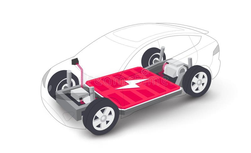 Samochód Elektryczny Z Podwoziem. Renderowanie Wektorowe