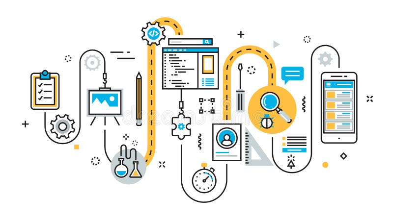 Scheme of mobile application development process for website ban vector illustration