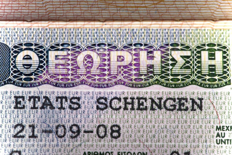 Schengen Visa of Greece on the Page of the Passport, Stock Photo