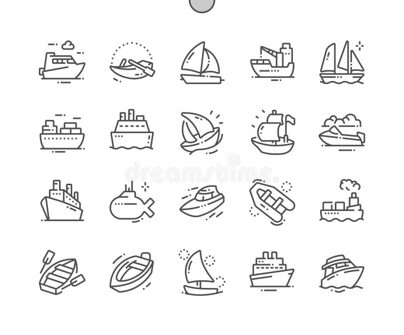 Schepen en Boten goed-Bewerkte Pictogrammen 30 van de Pixel Perfecte Vector Dunne Lijn 2x Net voor Webgrafiek en Apps vector illustratie Schepen en Boten goed-Bewerkte Pictogrammen 30 van de Pixel Perfecte Vector Dunne Lijn 2x Net voor Webgrafiek en Apps vector illustratie