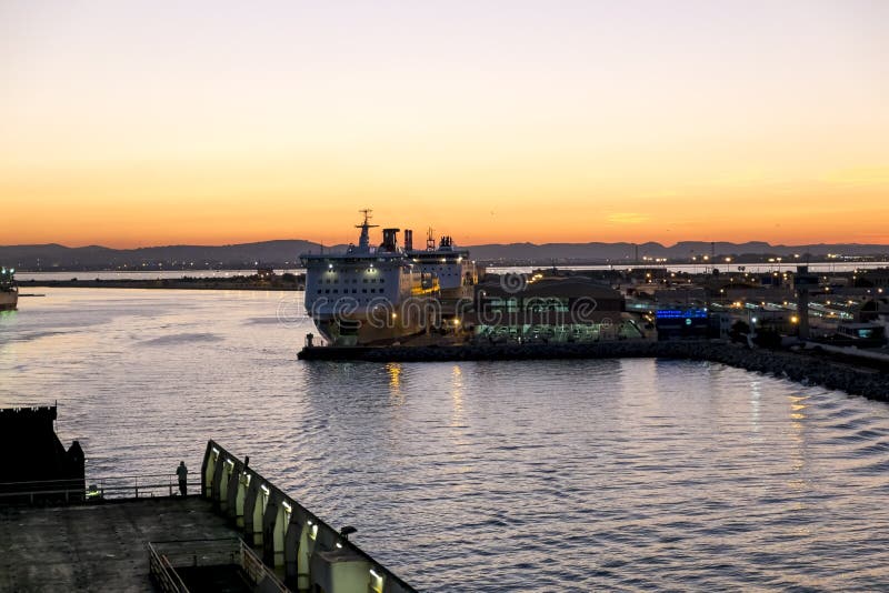 Tunisia.Tunisia.May 25, 2017. ships and ferries in the port of La Gullet in Tunisia at sunset. Tunisia.Tunisia.May 25, 2017. ships and ferries in the port of La Gullet in Tunisia at sunset.