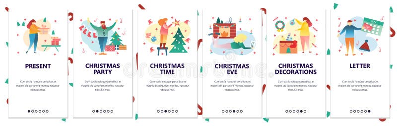 Schermi onboarding del sito Web Celebrazione del nuovo anno e di Buon Natale Decorazione di vacanza invernale Insegna di vettore illustrazione di stock Schermi onboarding del sito Web Celebrazione del nuovo anno e di Buon Natale Decorazione di vacanza invernale Insegna di vettore illustrazione di stock