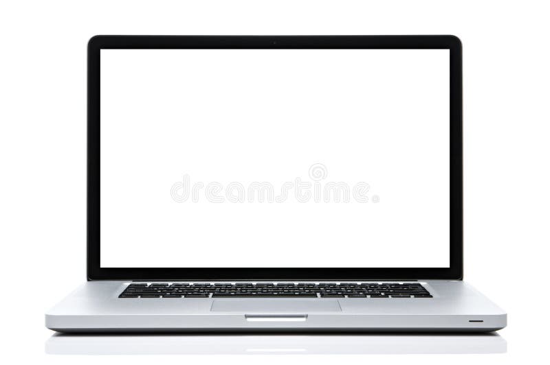 Schermo bianco del computer portatile su bianco isolato fotografia stock libera da diritti