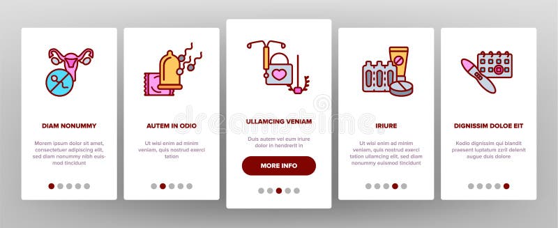 Schermo mobile della pagina del App di Onboarding di vettore di contraccezione illustrazione di stock Schermo mobile della pagina del App di Onboarding di vettore di contraccezione illustrazione di stock