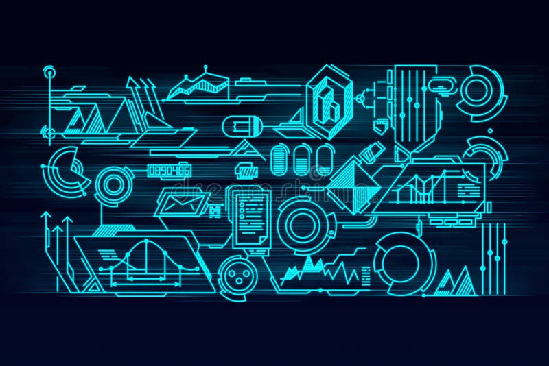 Schermo virtuale del pannello con tecnologia digitale di dati alta tecnologia illustrazione di stock