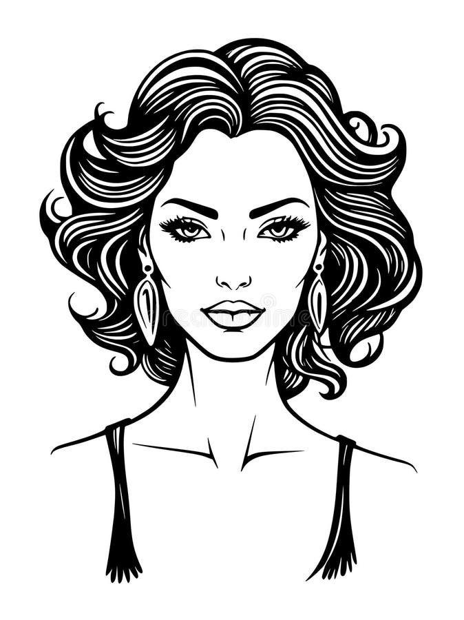 Schets van een mooie jonge vrouw stock illustratie