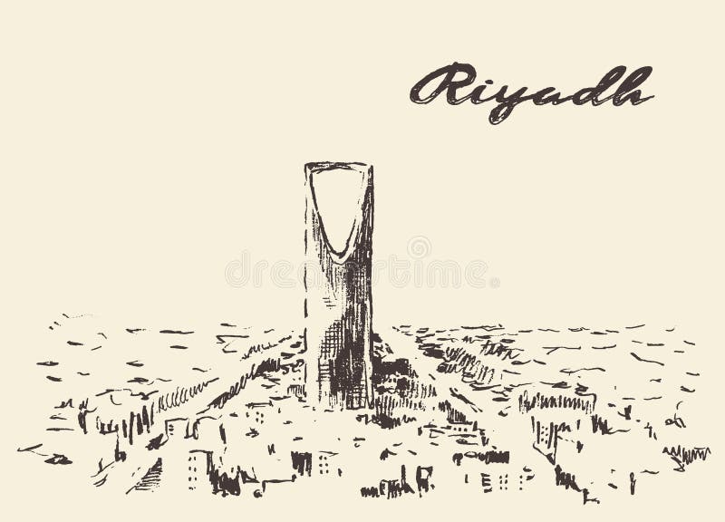 Schets van Riyadh getrokken horizon vectorillustratie royalty-vrije illustratie Schets van Riyadh getrokken horizon vectorillustratie royalty-vrije illustratie