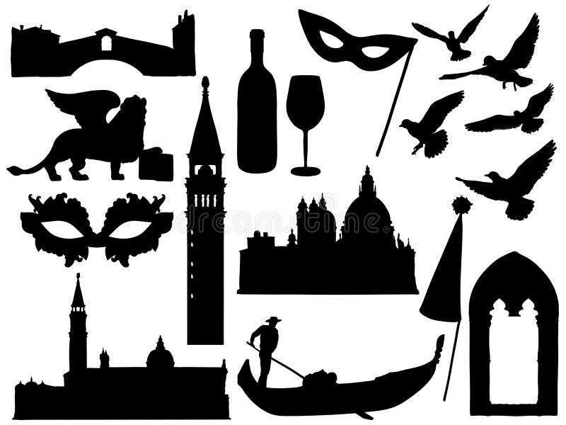 Schetsen van de silhouetteninzameling van Venetië stock illustratie Schetsen van de silhouetteninzameling van Venetië stock illustratie
