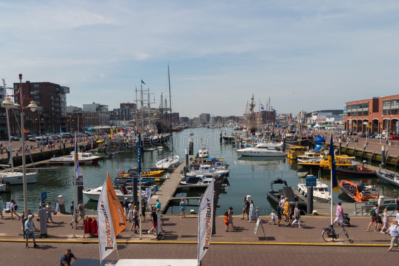 Scheveningen harbor, the Netherlands - June 23 2019: Scheveningen harbour during sail event of visit from tall ships