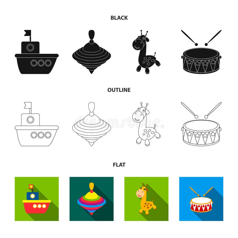 Schiff, yule, Giraffe, Trommel Spielwaren stellten Sammlungsikonen in Schwarzem ein, flach, Entwurfsartvektorsymbolvorrat-Illustr stock abbildung Schiff, yule, Giraffe, Trommel Spielwaren stellten Sammlungsikonen in Schwarzem ein, flach, Entwurfsartvektorsymbolvorrat-Illustr stock abbildung