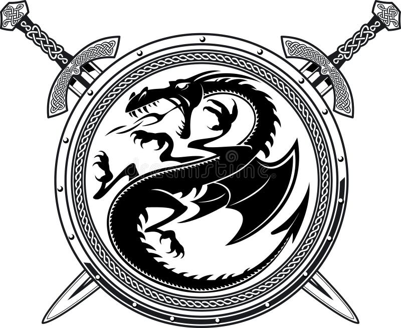 Editable and 100 % scaleable vector illustration of 
shield with dragon crest and crossing swords. Editable and 100 % scaleable vector illustration of 
shield with dragon crest and crossing swords