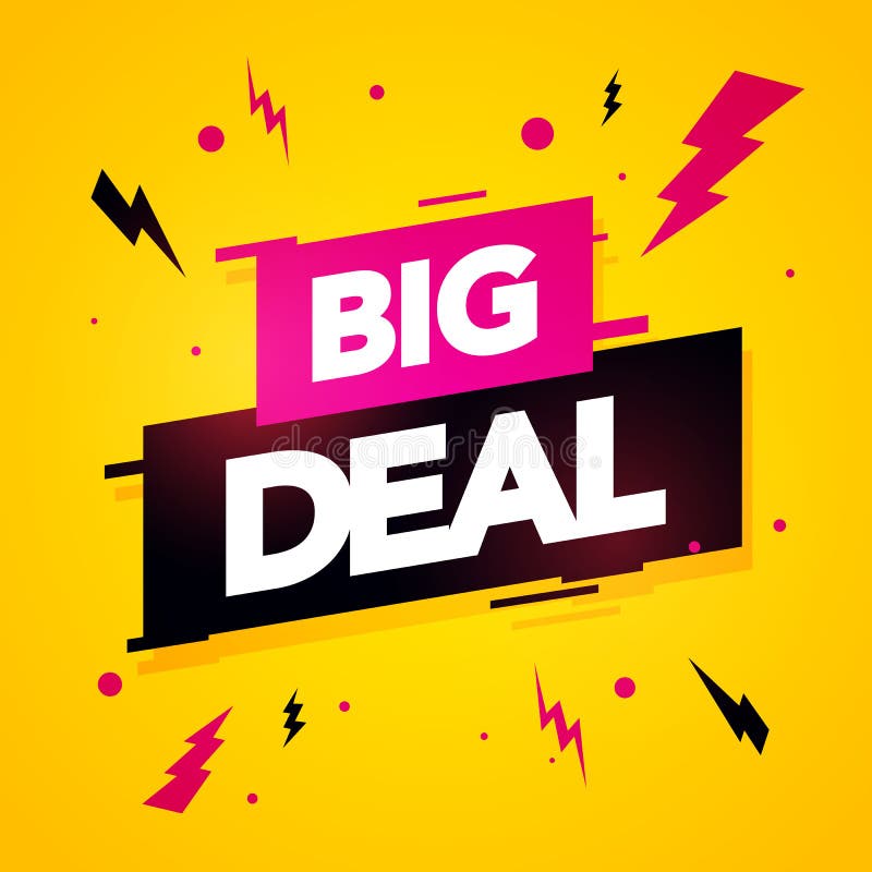 Vector illustration modern dynamic big deal banner. Sale label with motion effect stock illustration