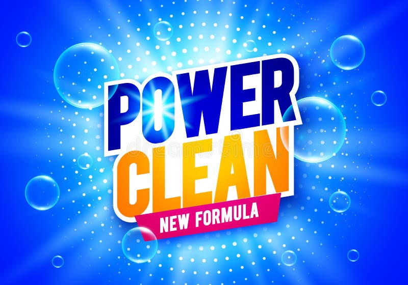 Vector Illustration Power Clean Wash Package Label with Soap Bubbles Stock Vector Illustration