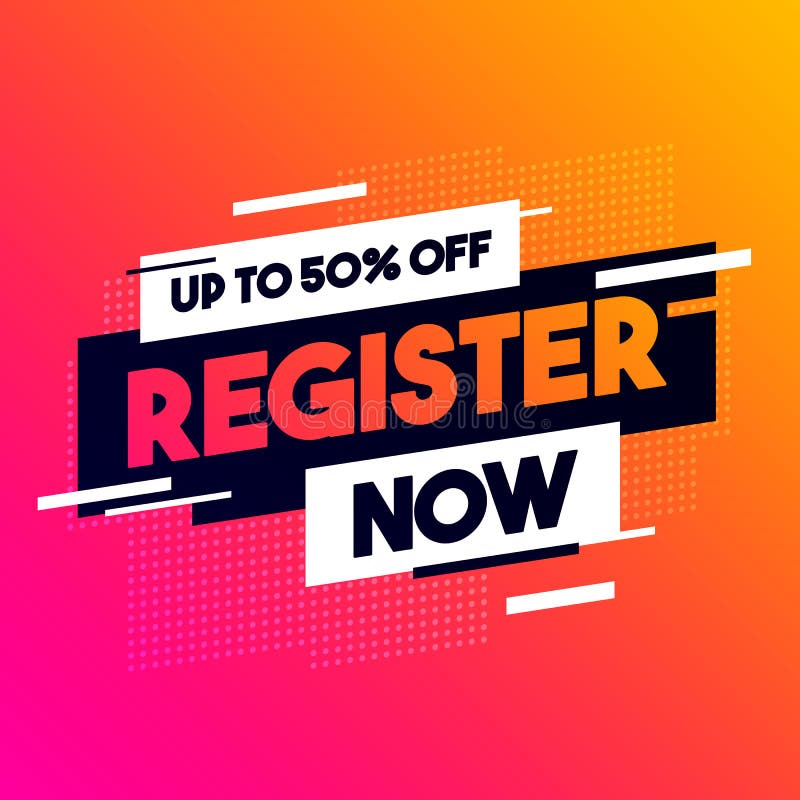 Dynamic Glitch Label With Text Register Now vector illustration