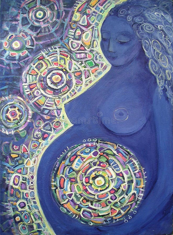 Schilderende zwangere vrouw Abstracte kleurenachtergrond