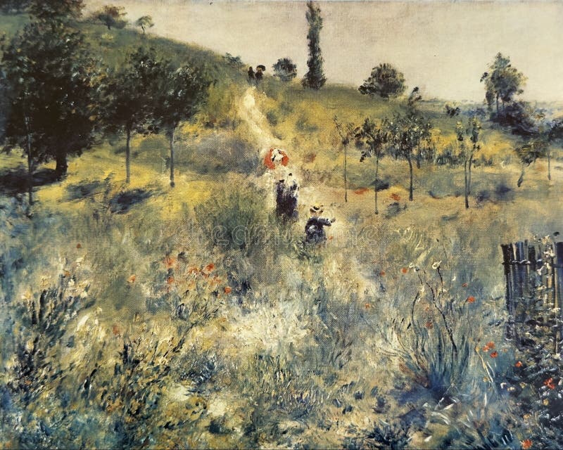 the image describes the painting by pierre auguste renoir entitled landscape, at the louvre museum in paris. the image describes the painting by pierre auguste renoir entitled landscape, at the louvre museum in paris