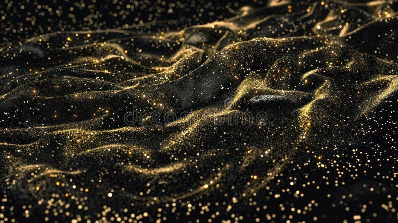 Schimmernde schwarz-goldene Glanzpartikel : festlicher luxuriöser Bannerhintergrund mit Urlaubsmagie und elegantem Abstract fl stock abbildung