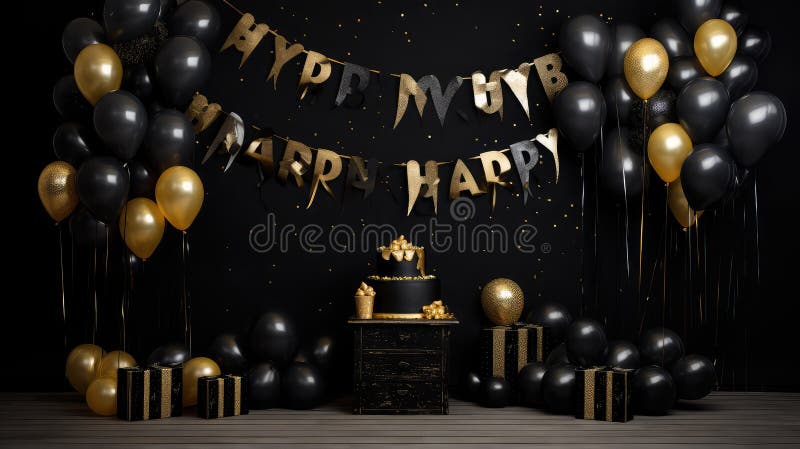 Schimmerndes Banner zum Geburtstag in Schwarz und Gold stock abbildung