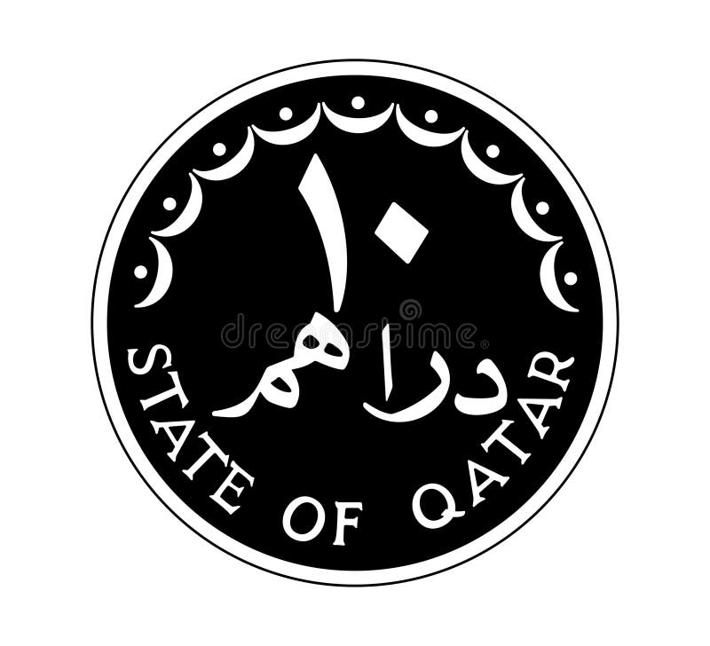 10 dirhams coin of Qatar. Coin side isolated on white background. The coin is depicted in black and white. Vector illustration. 10 dirhams coin of Qatar. Coin side isolated on white background. The coin is depicted in black and white. Vector illustration.