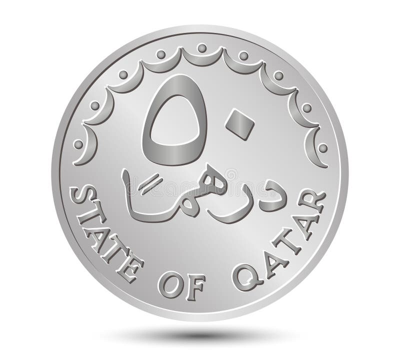 50 dirhams coin of Qatar. Coin side isolated on white background. Vector. 50 dirhams coin of Qatar. Coin side isolated on white background. Vector.