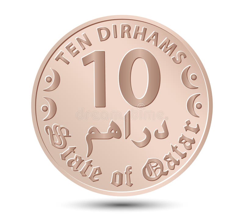 10 dirhams coin of Qatar. Coin side isolated on white background. Vector. 10 dirhams coin of Qatar. Coin side isolated on white background. Vector.