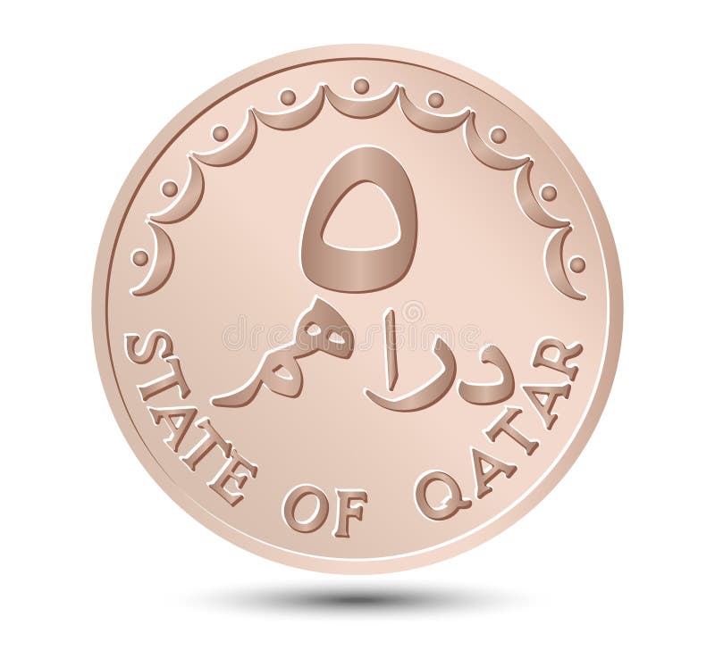 5 dirhams coin of Qatar. Coin side isolated on white background. Vector. 5 dirhams coin of Qatar. Coin side isolated on white background. Vector.