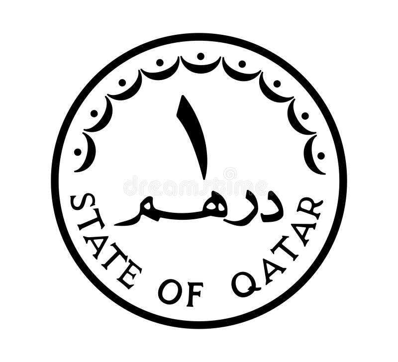 1 dirhams coin of Qatar. Coin side isolated on white background. The coin is depicted in black and white. Vector illustration. 1 dirhams coin of Qatar. Coin side isolated on white background. The coin is depicted in black and white. Vector illustration.