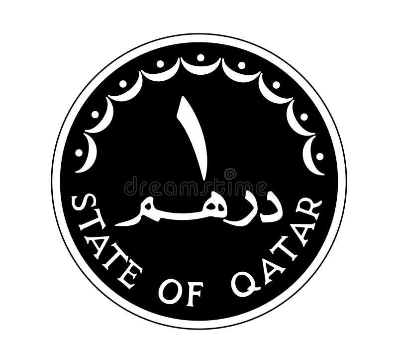 1 dirhams coin of Qatar. Coin side isolated on white background. The coin is depicted in black and white. Vector illustration. 1 dirhams coin of Qatar. Coin side isolated on white background. The coin is depicted in black and white. Vector illustration.