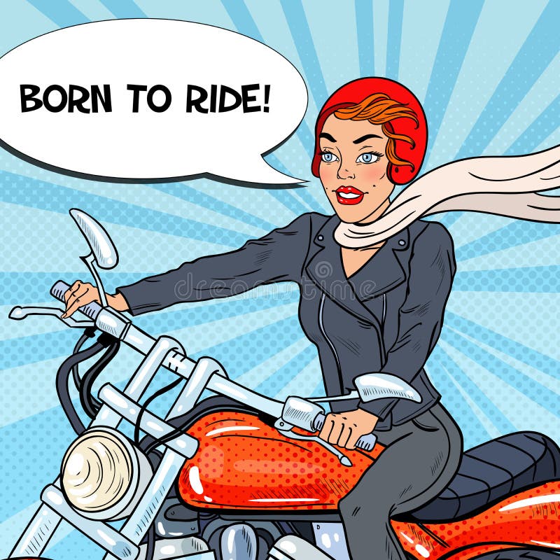 Schiocco Art Biker Woman in casco che guida un motociclo royalty illustrazione gratis Schiocco Art Biker Woman in casco che guida un motociclo royalty illustrazione gratis