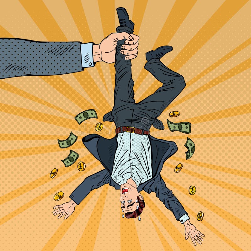 Schiocco Art Businessman Loosing i suoi ultimi soldi Concetto di fallimento illustrazione vettoriale Schiocco Art Businessman Loosing i suoi ultimi soldi Concetto di fallimento illustrazione vettoriale