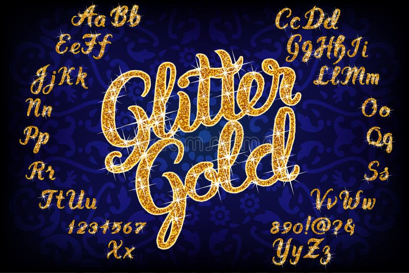 Schitter Gouden Met de hand geschreven alfabet