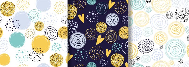Schitter gouden naadloos gestippeld patroon met blauw geel hand getrokken van het cirkelelement Abstract crearive Behang als acht stock illustratie Schitter gouden naadloos gestippeld patroon met blauw geel hand getrokken van het cirkelelement Abstract crearive Behang als acht stock illustratie