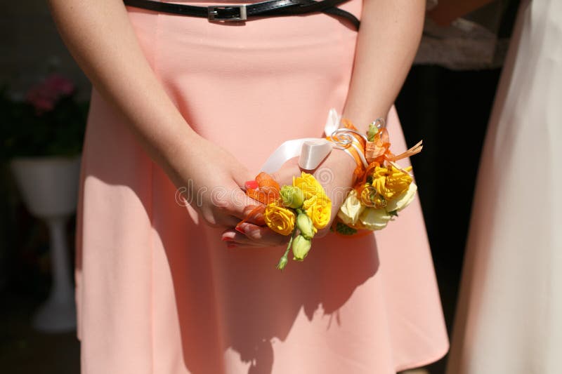 Schitterende modieuze elegante bruidsmeisjeholding boutonniere stock afbeelding Schitterende modieuze elegante bruidsmeisjeholding boutonniere stock afbeelding